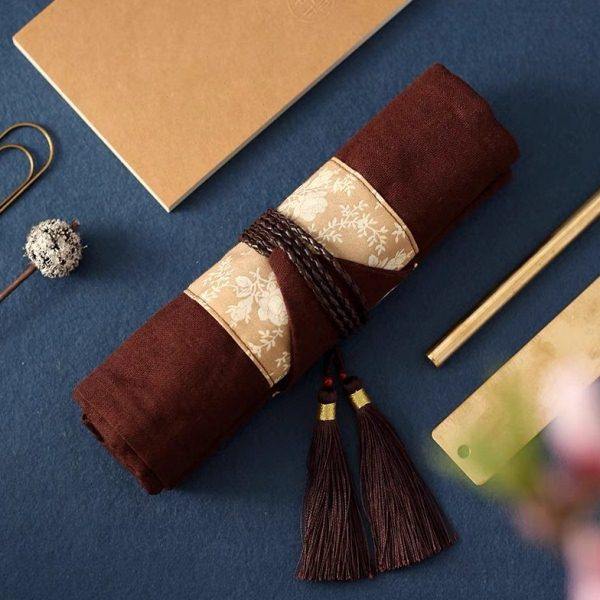 日式烫金手工布艺加厚笔帘卷笔袋毛笔旅行水彩笔钢笔复古风文具,文具电教/文化用品/商务用品,笔袋,淘宝优惠券,粉丝福利购,淘宝优惠卷