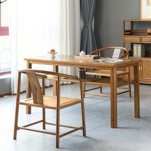 新中式茶桌全实木功夫茶几书桌一体红木中式阳台鸡翅木家用小茶台