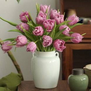 雅集堂 如常 青白瓷双系耳花罐花瓶花插 茶道日用餐桌花器