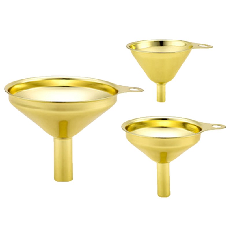 现货304不锈钢金色漏斗锥形小漏斗三件套液体分装器油漏酒漏厨房