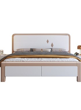 现代简约白色实木床1.8m主次卧双人床1.5米单人床轻奢床储物婚床