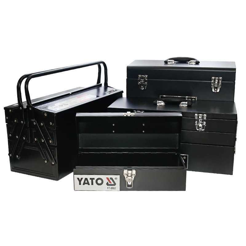 YATO铁皮工具箱不锈烤漆翻斗手提式大号工业级带锁扣五金收纳箱子
