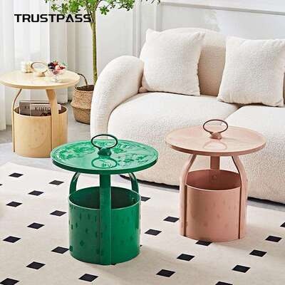 简约奶油风沙发边几北欧家用客厅小茶几现代卧室储物收纳手拎圆几