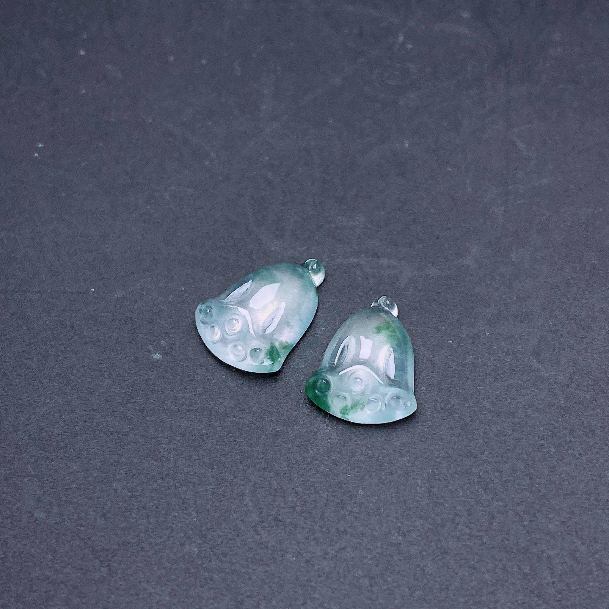 缅甸天然翡翠a货高冰飘花莲蓬一对fxj尺寸:10.3-8-3.5mm
