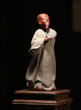 孔明诸葛亮雕像陶瓷摆件历史人物家居装饰紫砂工艺礼品博古架摆设