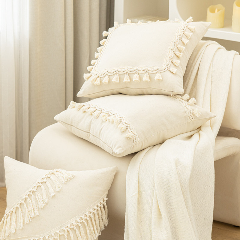 法式奶油风流苏抱枕客厅沙发午睡手枕套办公室卧室床头装饰靠垫套