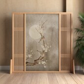 中式 饰入户玄关布艺卧室遮挡家用实木座屏移动 屏风隔断客厅古典装