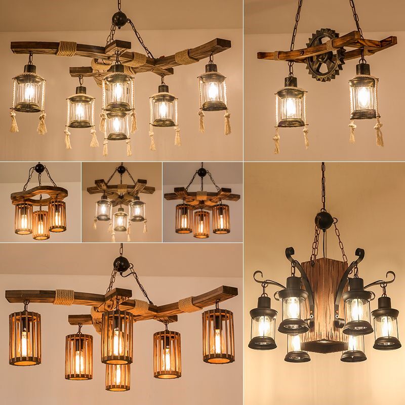 复古铁艺工业风灯饰创意个性音乐清酒吧餐厅火锅烧烤店船木头吊灯