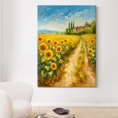 手绘梵高向日葵花海油画客厅田园风景装 饰画太阳花卉玄关肌理挂画