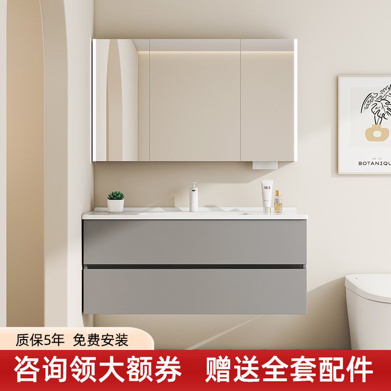 橡木浴室柜一体盆陶瓷洗漱台洗手台一体台盆洗手盆洗面盆柜组合
