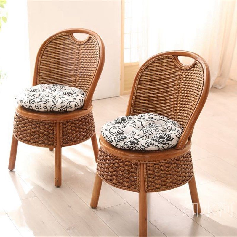 天然真藤编阳台靠背椅休闲座椅圆桌单人餐椅圆凳子家用小椅子实木
