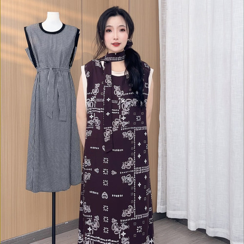 2026夏季新款中长款圆领绵绸睡衣睡裙家居服女可外穿