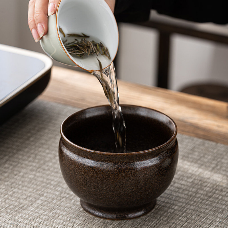 茶渣缸废茶盂茶洗小号窑变复古笔洗陶瓷烟灰缸功夫茶艺茶道配件