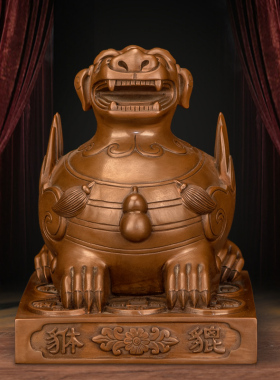 紫铜貔貅中式摆件 客厅玄关前台收银台办公室桌面装饰品开业送礼