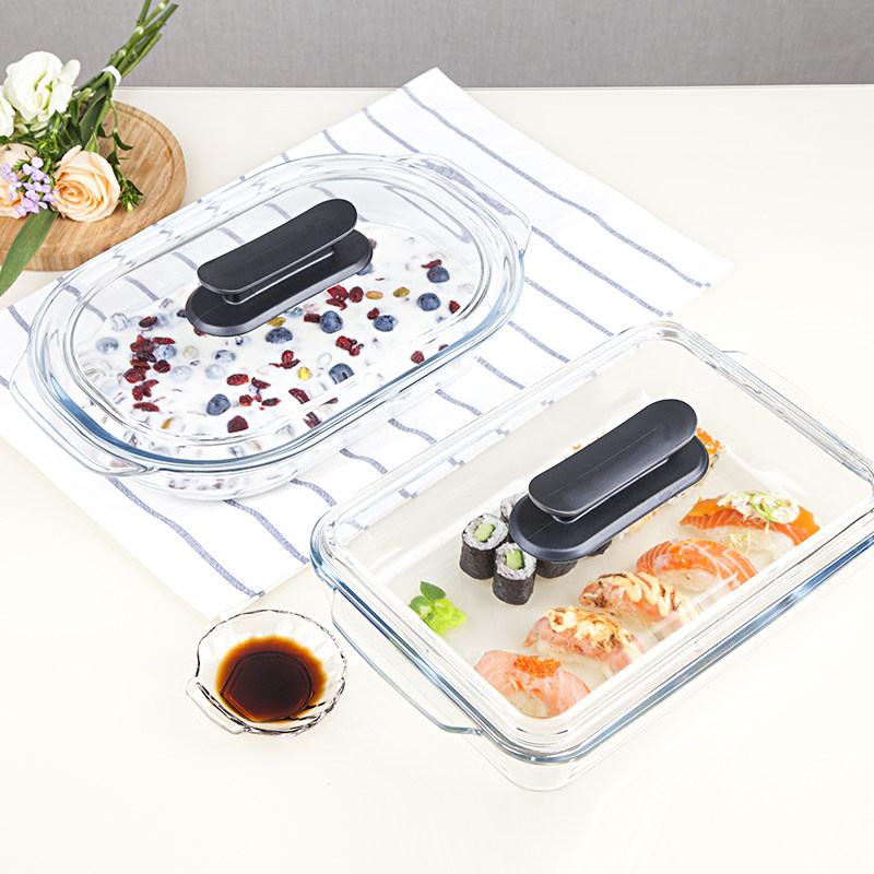 菲内克斯钢化玻璃带盖椭圆形烤盘长方形带把手烤鱼盘