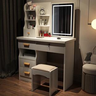 梳妆台书桌一体式卧室推拉镜子可隐藏现代奢女生化妆桌收纳柜一体