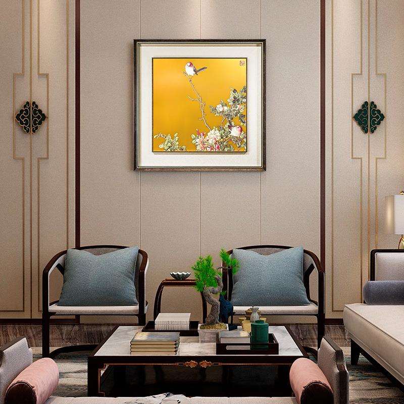 厂家直销新中式装饰画客厅书房茶室玄关挂画《仙萼长春图》铜板画