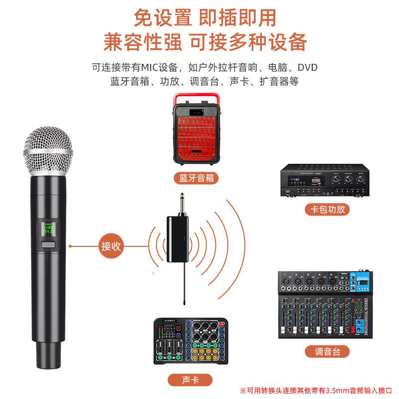 充电无线麦克风一拖二 户外直播声卡家庭电视音响k歌舞台话筒跨境