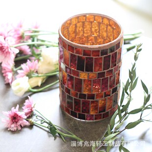 美式乡村红色花瓶马赛克手工玻璃流光溢彩玻璃花瓶样板房装饰摆件