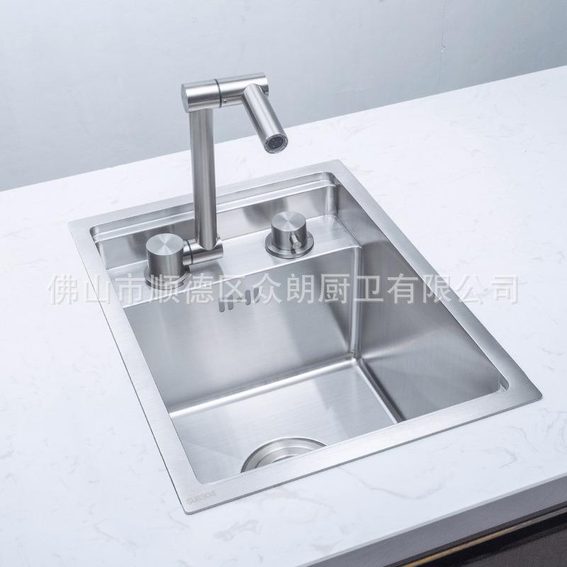新04不3243碗锈钢带盖板隐藏式水槽带龙头吧台品洗槽3盆3243套装