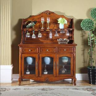 美式 带门茶柜水 实木餐边碟简约餐厅备柜餐橱柜碗柜储物ZOW柜欧式