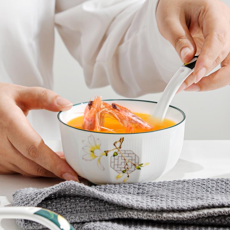 陶瓷F7655MMT碗家用吃具饭碗加厚中釉中餐碗盘式组合碗碟彩套装20