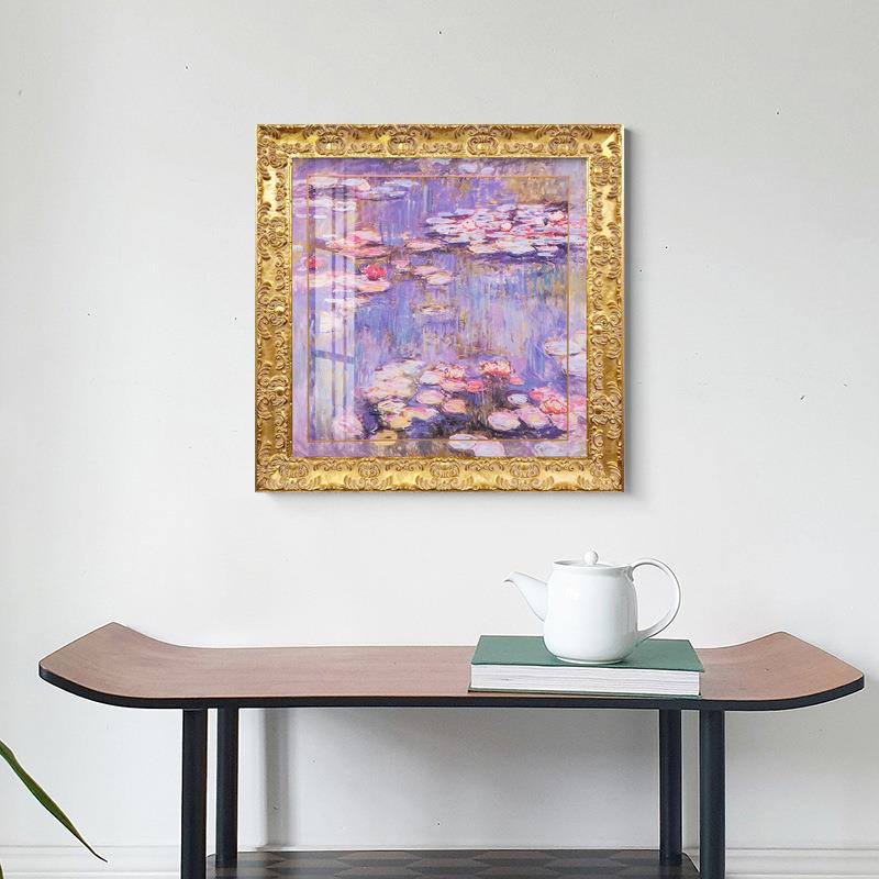 莫奈紫复古睡装轻饰画色客厅卧室古典挂画莲餐厅玄C56关奢金欧式