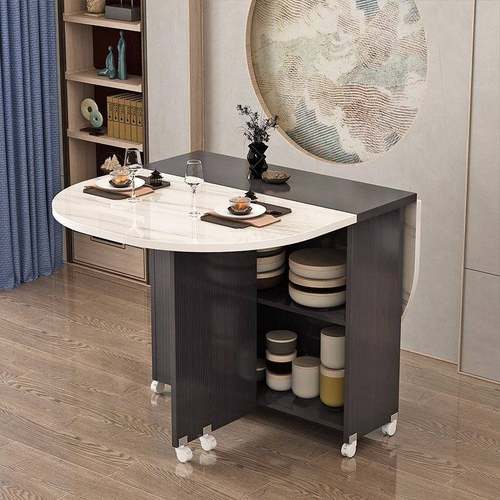 家用折叠餐桌小户型可移轮动VER带简易长餐方形多厅功能宿舍吃饭