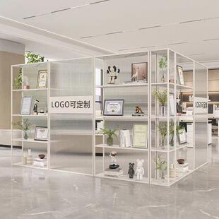公司门前台办公玻璃隔断柜办公区域物架置玄关logMA-屏o室形进象