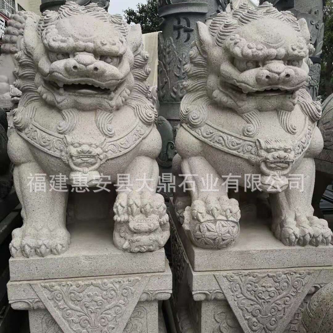 大型石狮子摆件祠堂石雕雄狮 石刻狮子摆放  抱子玩球石狮