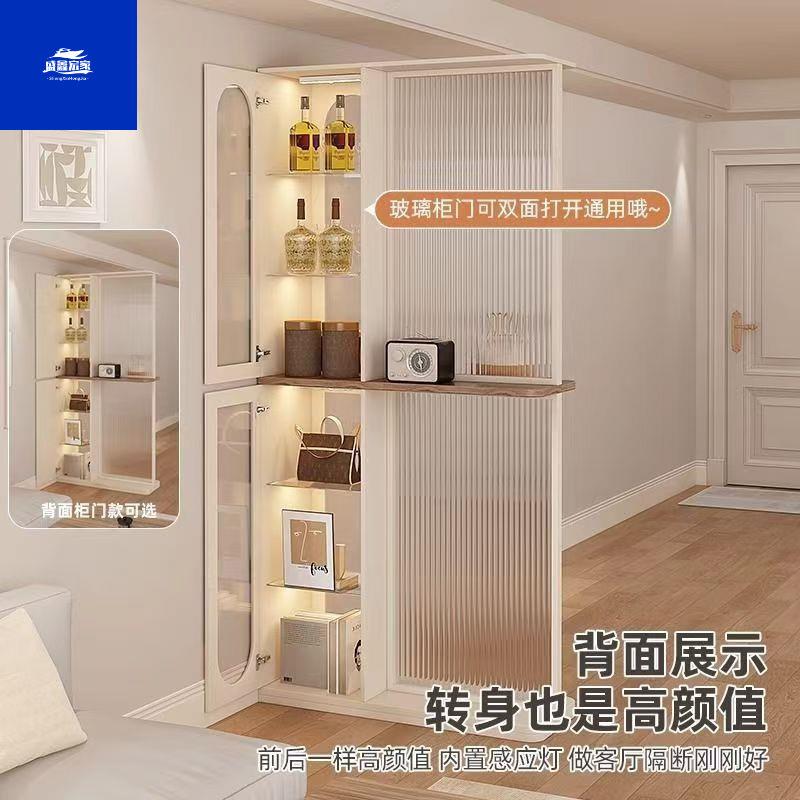 法式门轻奢入户户玄547关柜实木门厅屏风隔断薄客厅小型超酒柜储
