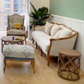 美式 木小装 户实型沙发椅客厅家用简约整复古单双人位MHV拍三照沙