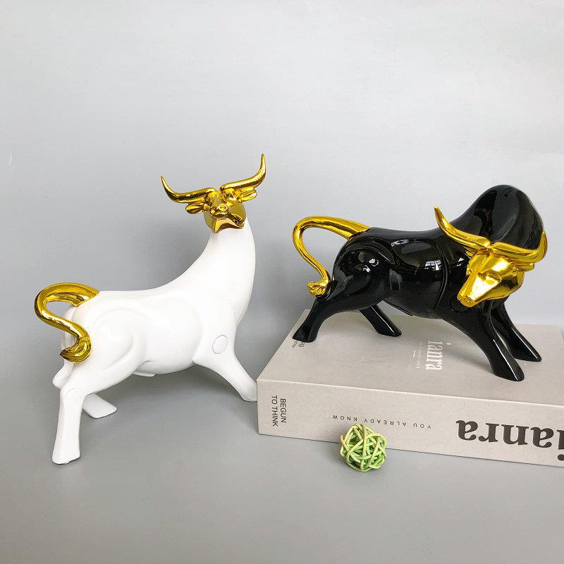 树脂工象艺品艺术摆轻件现代简约奢风客厅装饰牛品艺术抽创对牛摆