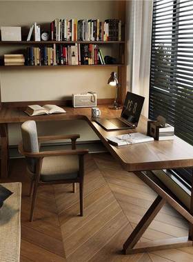 全木wyy25120实转角书桌书架一型体双人家用办易公桌L电脑桌卧室