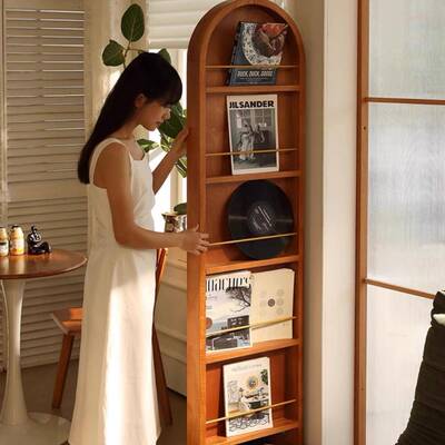 中古实木复全身镜可移地法式古收纳杂志书架72209一体落动旋转穿