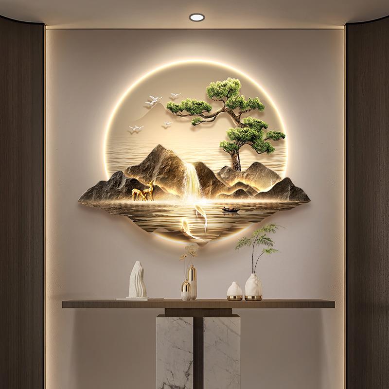 中式NM121754入室户玄装饰画迎客松大气新山水挂画客厅灯画九关鱼