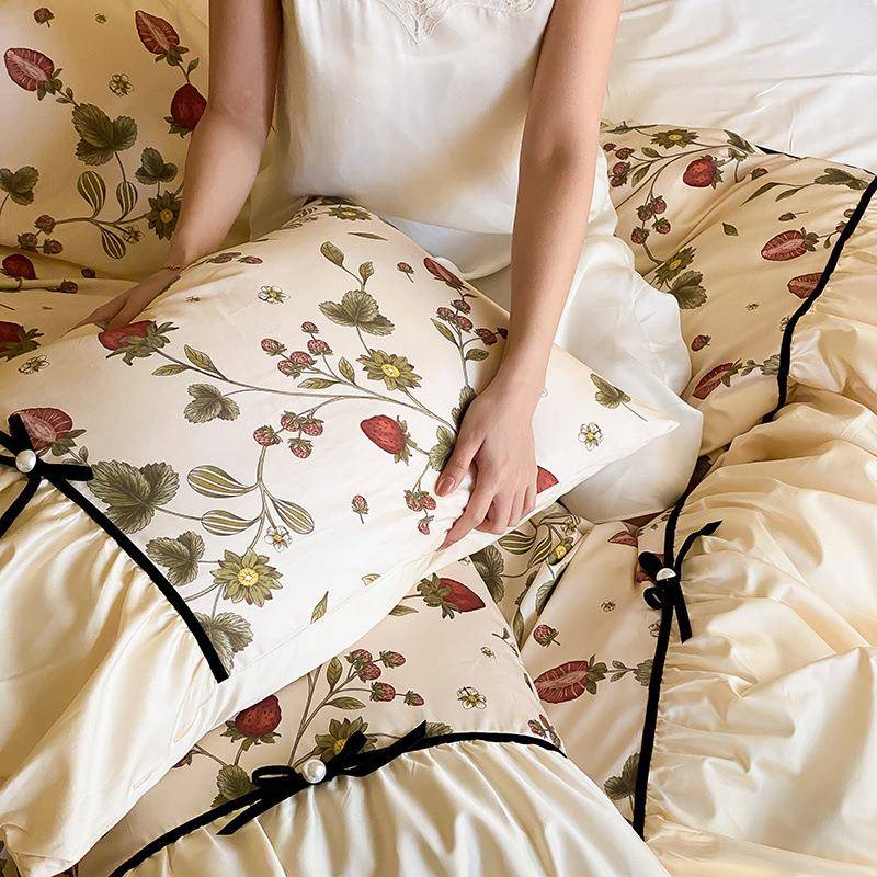 100S复贡缎长MTL棉绒棉全棉四件套法式古边公主风纯床上被花套床