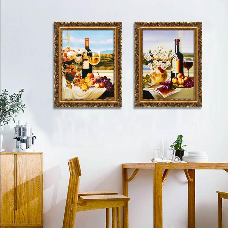 餐壁厅装饰画挂三联厨房厅画有框画欧式壁画高清画静物葡饭萄DY67