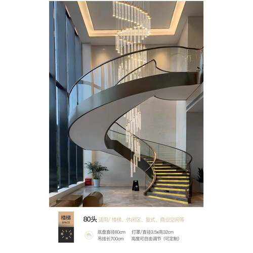 别欧式墅客厅20926水晶灯酒店大堂大吊转灯复式中楼楼中空旋楼梯