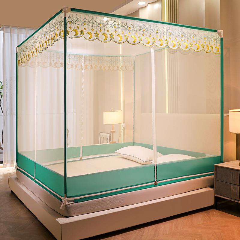 坐床开式绣蚊帐全底三门防加密支架刺家用宝宝摔防掉床拉BN-07链