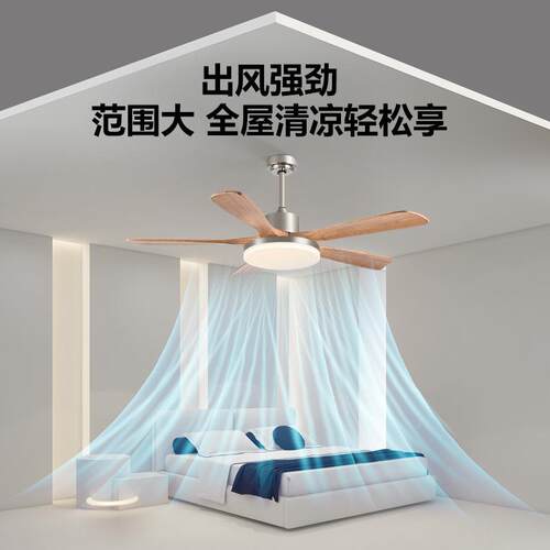 美式复古餐风扇厅灯家用体厅吊扇中古实木客叶静音带681电风扇一