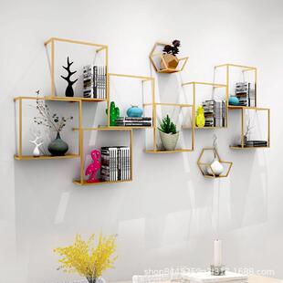 墙上书架装饰架品摆件金色铁艺搁置物墙壁架店铺小板壁挂90524架