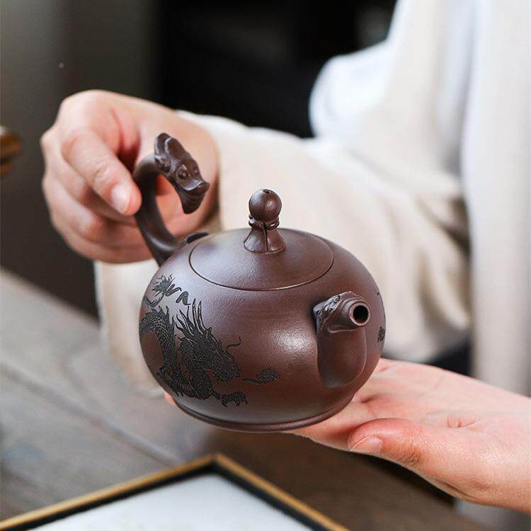 套龙提梁宜泥兴紫砂原茶壶矿紫茶具壶装高档精美紫砂茶壶产地直销