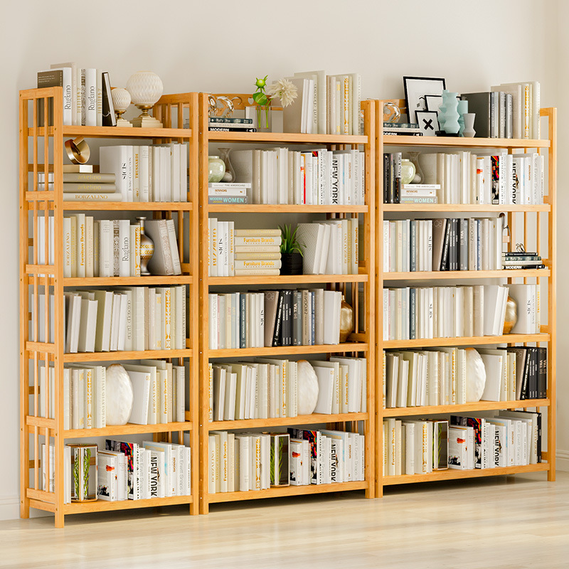 简易书架落地客厅家用实木学生书柜多层收纳架卧室儿童楠竹置物架