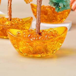 天然黄水晶碎石发财树玛瑙滚石底座聚宝盆家居客厅办公室工艺摆件