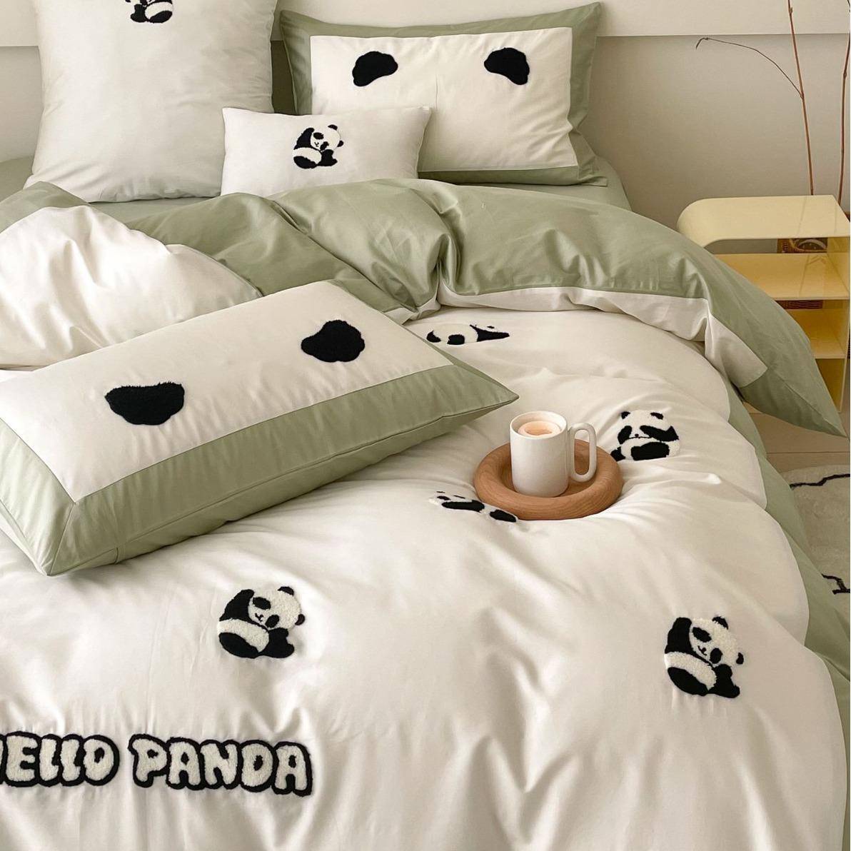 刺卡通风棉长绒WO棉四件套全棉纯床单可爱猫绣被熊套床品