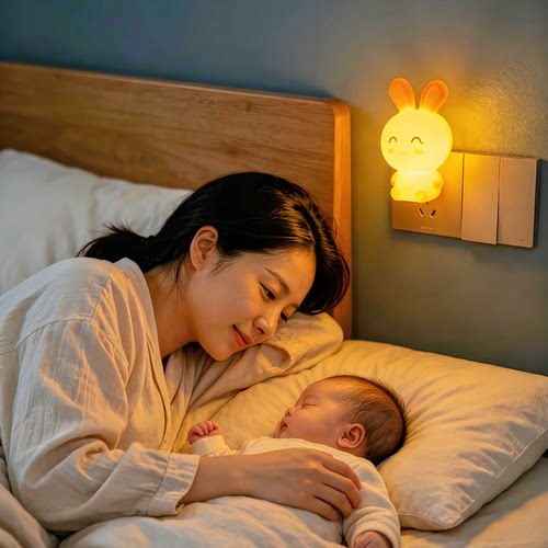 插电式兔子小夜灯卡通造型床头伴睡起夜灯儿童房间卧室柔光装饰灯