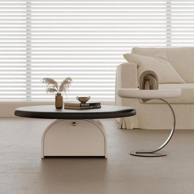 奶油多VHE功风茶几桌客厅家用茶小户型圆形茶几组合能边几可移几