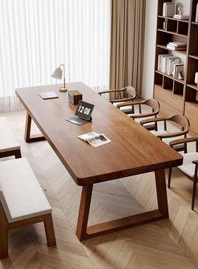客厅大长桌阅读习学书桌学生家用书房办IRM公木桌纯实大板书桌工
