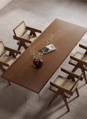 全实木客厅悬书桌餐ELO桌一家用白浮蜡木大板桌亚克简约力长体条